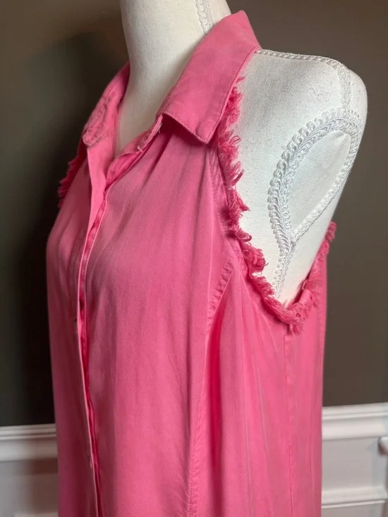 Maven West Pink Fringe Button Front Dress Sleeveless M - Picture 6 of 11